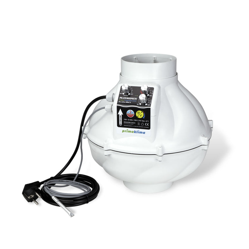 Prima Klima PK125-WHSP ECTC EC Silenced Fan Whisperblower with Temp. Controller.  Ø125mm flange. 800 m3/h